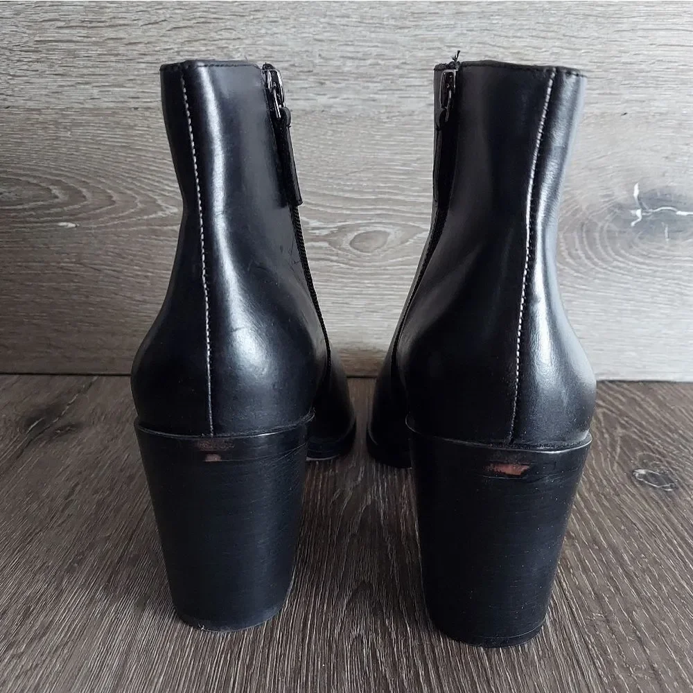 Halogen Bergen Leather Heeled Ankle Boot Black Pointed Toe Mid Calf Women 9.5